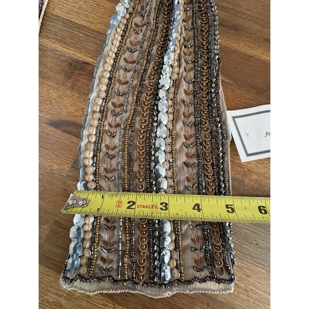 Two's Company Shear‎ Light Beige Beaded and Sequin Scarf Excellent Tags 56 X 5
